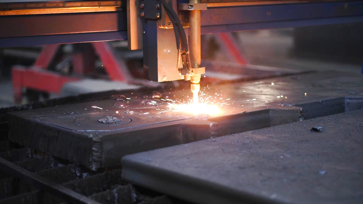 Laser cutting machine in fabrication workshop